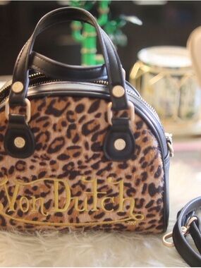 Von Dutch Leopard Print Mini Top-Handle Bag in Brown and Black